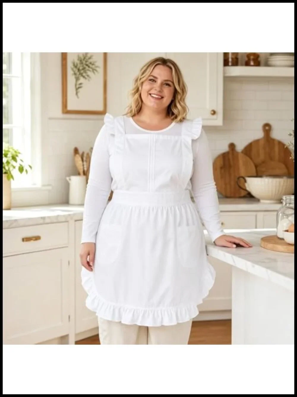 Retro Cotton Kitchen Apron with Cross Back Ties and Pockets